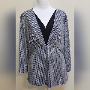 Covington Blue, Black and White Geometric Print Blouse Women's Size XL